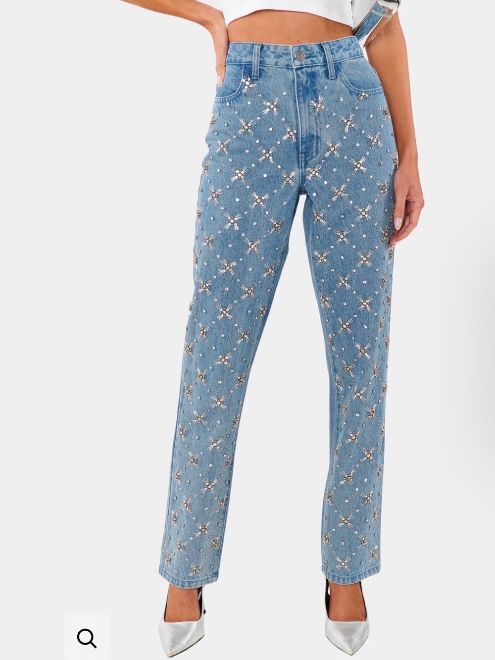 Show Me Your MuMu Light Blue Crystal & Pearl Embellished Jeans